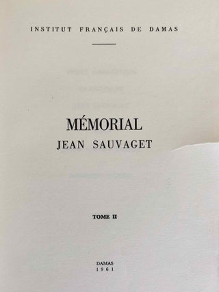 Mémorial Jean Sauvaget. Tomes I & II (complete set)