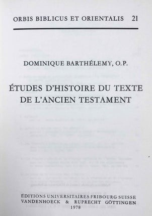 Etudes d'histoire du texte de l'Ancien Testament