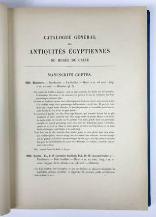 Manuscrits Coptes. Catalogue Général des Antiquités Égyptiennes du Musée du Caire (Nos 9201-9304).