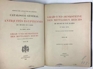 Grab- und Denksteine des Mittleren Reiches (Catalogue Général du Musée du Caire). Band I: Nr. 20001-20399. Band II: Nr. 20400-20780. Band III: Listen zu Nr. 20001-20780. Band IV: Tafeln (complete set)