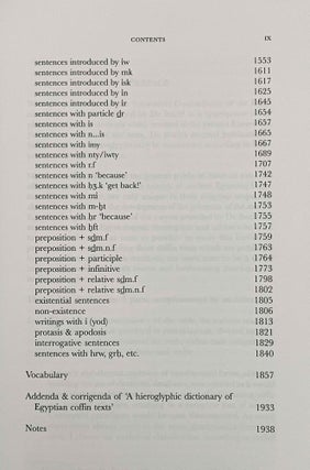 An analytical concordance of the verb, the negation and the syntax in Egyptian Coffin texts. Vol. I. & II (complete set)[newline]M8177-05.jpeg