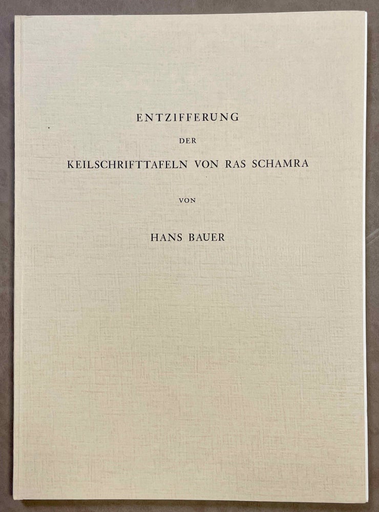 Item #M8197 Entzifferung der Keilschrifttafeln von Ras Schamra. BAUER Hans.[newline]M8197-00.jpeg