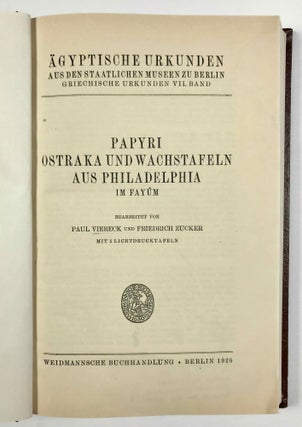 Item #M8205 Papyri, Ostraka und Wachstafeln aus Philadelphia im Fayûm. VIERECK Paul - ZUCKER...