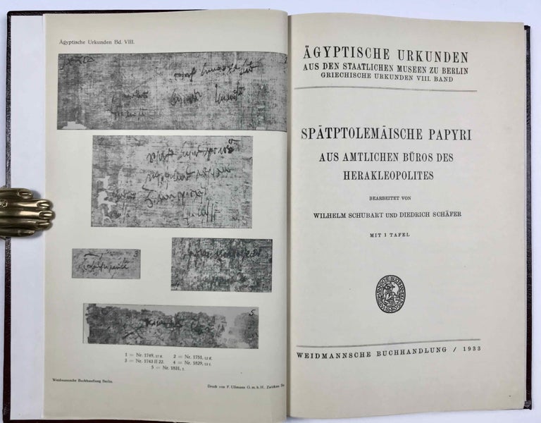Item #M8207 Spätptolemäische Papyri aus amtlichen Büros des Herakleopolites. SCHUBART Wilhelm - SCHÄFER Diedrich.[newline]M8207-00.jpeg