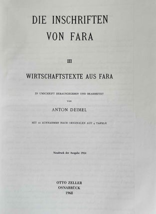 Die Inschriften von Fara. III: Wirtschaftstexte aus Fara