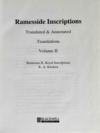 Ramesside inscriptions. Translated and annotated. Translations. Vol. II: Ramesses II, Royal Inscriptions.