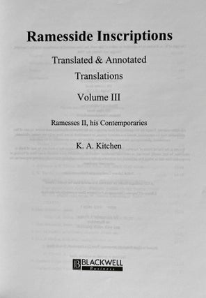 Ramesside inscriptions. Translated and annotated. Notes and comments. Vol. III: Ramesses II, His Contemporaries.[newline]M8259-04.jpeg