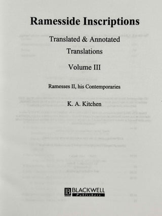 Ramesside inscriptions. Translated and annotated. Translations. Vol. III: Ramesses II, His Contemporaries.