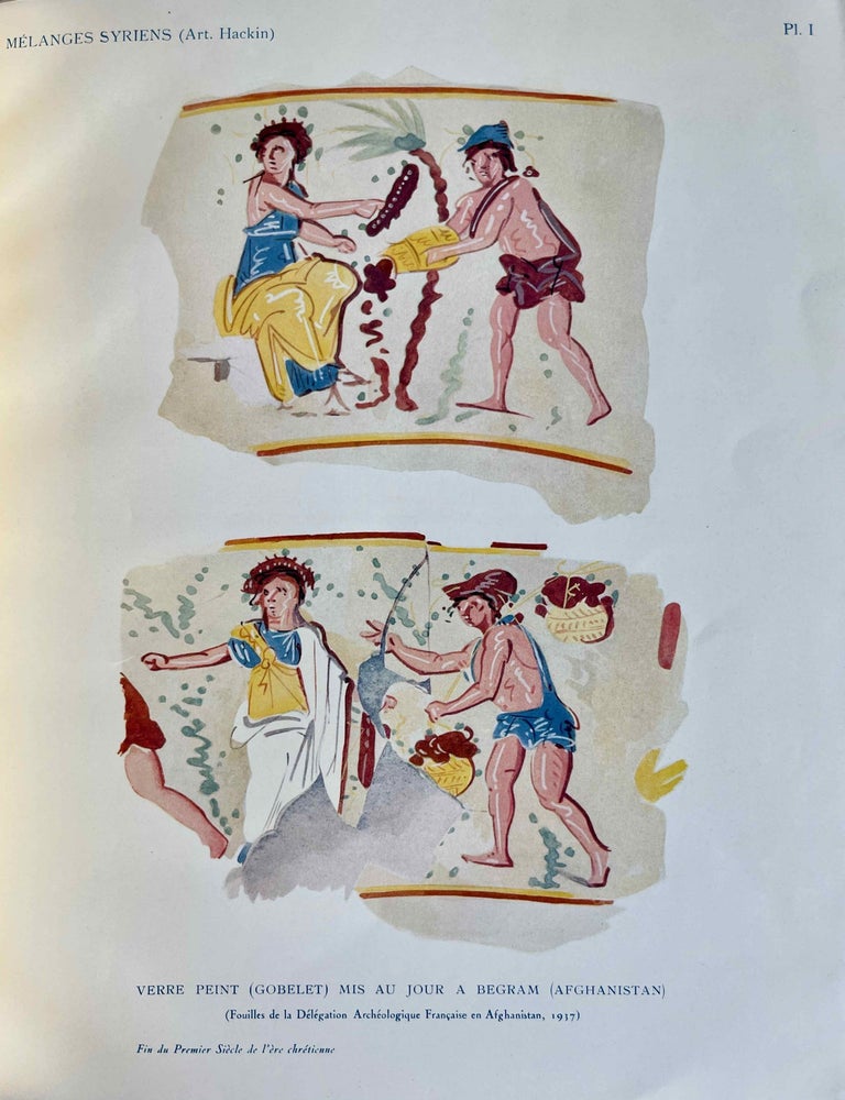 Item #M8281 Deux verres peints d'origine syrienne, mis au jour (chantier R. 10) &agrave; Begram (Afghanistan) (Fouilles de la d&eacute;l&eacute;gation arch&eacute;ologique fran&ccedil;aise en Afghanistan). HACKIN Joseph.