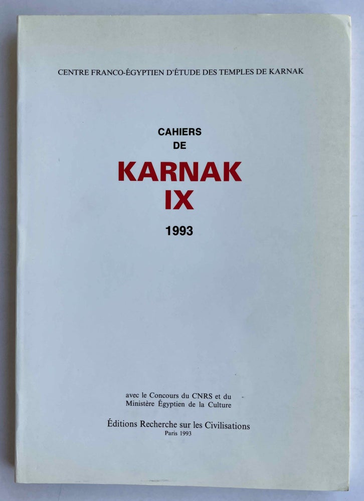 Item #M8313 Cahiers de Karnak. Volume IX (1993). AAE - Journal - Single issue.[newline]M8313-00.jpeg
