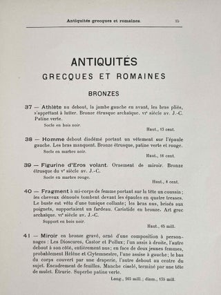 Collection Jean Sauphar. Antiquités égyptiennes, grecques, romaines. Objets d'art et de curiosité. Ameublement. Tableaux, dessins, gravures.