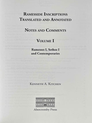 Ramesside inscriptions. Translated and annotated. Notes and comments. Vol. I: Ramesses I, Sethos I and Contemporaries.[newline]M8346c-01.jpeg