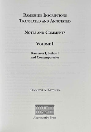 Ramesside inscriptions. Translated and annotated. Notes and comments. Vol. I: Ramesses I, Sethos I and Contemporaries.