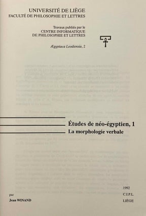 Etudes de néo-égyptien 1. La morphologie verbale (all published)