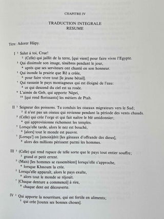 L'hymne à la crue du Nil. Tome I: Traduction et commentaire. Tome II: Présentation du texte. Texte synoptique. Planches. (complete set)