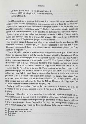 L'hymne à la crue du Nil. Tome I: Traduction et commentaire. Tome II: Présentation du texte. Texte synoptique. Planches. (complete set)