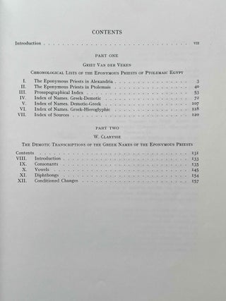 The eponymous priests of Ptolemaic Egypt (P.L. Bat. 24). Chronological lists of the priests of Alexandria and Ptolemais with a study of the demotic transcriptions of their names.[newline]M8417c-02.jpeg