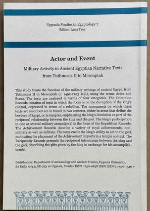 Actor and Event. Military activity in ancient Egyptian narrative texts from Tuthmosis II to Merenptah.[newline]M8514-10.jpeg