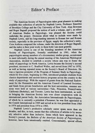 On government and law in Roman Egypt. Collected papers of Naphtali Lewis.