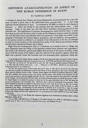 On government and law in Roman Egypt. Collected papers of Naphtali Lewis.