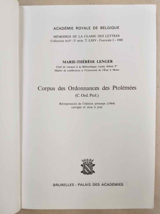 Corpus des ordonnances des Ptol&eacute;m&eacute;es (C. Ord. Ptol.).[newline]M8572a-01.jpeg