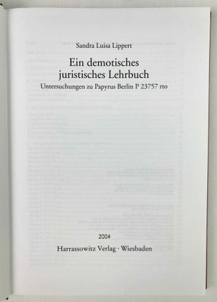 Ein demotisches juristisches Lehrbuch. Untersuchungen zu Papyrus Berlin P 23757 rto.[newline]M8573-01.jpeg