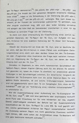 Untersuchungen zu den Totenbuch-Papyri der 18. Dynastie. Kriterien ihrer Datierung.