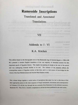 Ramesside inscriptions. Translated and annotated. Translations. Vol. VII: Addenda.