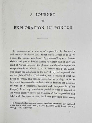 Studia Pontica. Vol. I: A journey of exploration in Pontus. Vol. II: Voyage d'exploration archéologique dans le Pont et la petite Arménie. Vol. III: Recueil des Inscriptions Grecques et Latines du Pont et de L'Arménie (Fascicule I, all published) (complete set)