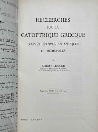 Recherches sur la Catoptrique grecque d'après les sources antiques et médiévales