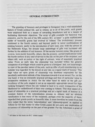 Naturalization in Athens. Vol. 1: A corpus of Athenian decrees granting citizenship. Vol. 2: Commentaries on the decrees granting citizenship. Vol. 3: The testimonia for grants of citizenship. Vol. 4: The law and practice of naturalization in Athens from the origins to the Roman period (complete set)