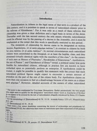 Naturalization in Athens. Vol. 1: A corpus of Athenian decrees granting citizenship. Vol. 2: Commentaries on the decrees granting citizenship. Vol. 3: The testimonia for grants of citizenship. Vol. 4: The law and practice of naturalization in Athens from the origins to the Roman period (complete set)