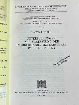 Untersuchungen zur Vertretung der indogermanischen Laryngale im Griechischen