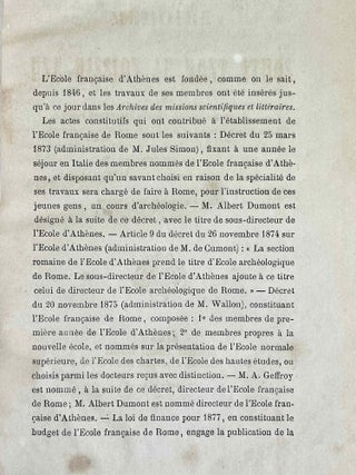 M&eacute;moire sur une mission au mont Athos (par l'abb&eacute; Louis Duchesne). Suivi d'un m&eacute;moire sur un ambon conserv&eacute; &agrave; Salonique; la repr&eacute;sentation des mages en Orient et en Occident durant les premiers si&egrave;cles, (par M. Bayet).