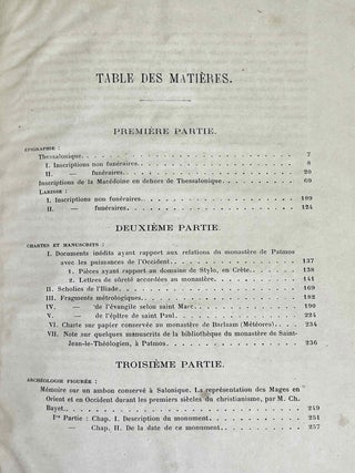 M&eacute;moire sur une mission au mont Athos (par l'abb&eacute; Louis Duchesne). Suivi d'un m&eacute;moire sur un ambon conserv&eacute; &agrave; Salonique; la repr&eacute;sentation des mages en Orient et en Occident durant les premiers si&egrave;cles, (par M. Bayet).