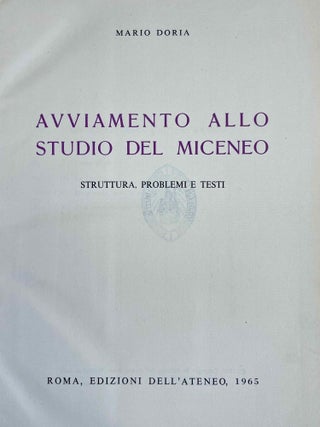 Avviamento allo Studio del Miceneo Struttura, Problemi e Testi