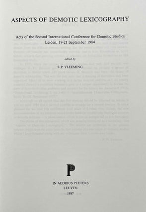 Aspects of Demotic Lexicography. Acts of the Second International Conference for Demotic Studies, Leiden, 19-21 September 1984.[newline]M8897a-01.jpeg