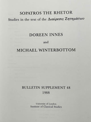 Sopatros the Rhetor. Studies in the text of the Diairesis Zetematon.[newline]M8908-01.jpeg
