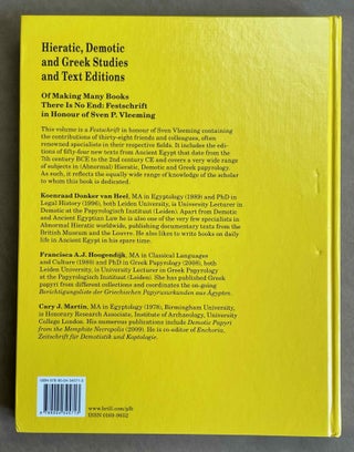 Hieratic, Demotic and Greek studies and text editions. Of making many books there is no end. Festschrift in honour of Sven P. Vleeming.[newline]M8960-15.jpeg