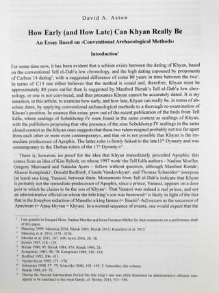 The Hyksos ruler Khyan and the early second intermediate period in Egypt. Problems and priorities of current research. Proceedings of the Workshop of the Austrian Archaeological Institute and the Oriental Institute of the University of Chicago, Vienna, July 4-5, 2014.[newline]M9056-04.jpeg