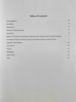 The Demotic and Hieratic Papyri in the Suzuki Collection of Tokai University