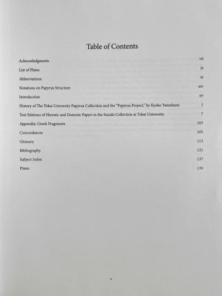 The Demotic and Hieratic Papyri in the Suzuki Collection of Tokai University
