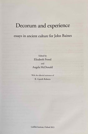 Decorum and experience. Essays in ancient culture for John Baines.[newline]M9105-02.jpeg