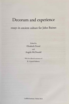 Decorum and experience. Essays in ancient culture for John Baines.