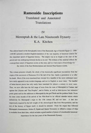 Ramesside inscriptions. Translated and annotated. Translations. Vol. IV: Merenptah and the Late Nineteenth Dynasty