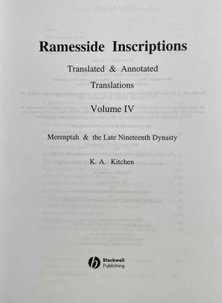 Ramesside inscriptions. Translated and annotated. Translations. Vol. IV: Merenptah and the Late Nineteenth Dynasty