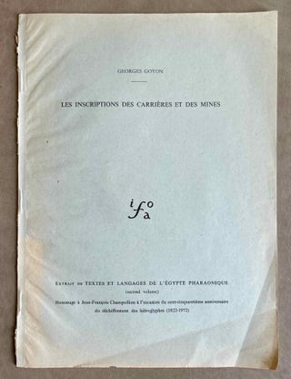 Item #M9158 Les inscriptions des carrières et des mines. GOYON Georges