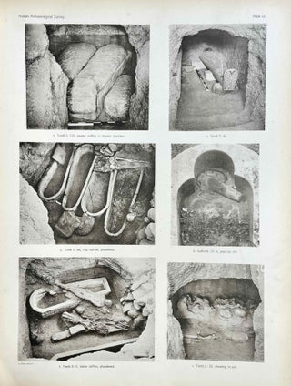 The archaeological survey of Nubia. Report for 1907-1908. Vol. I,1: Archaeological Report, by George A. Reisner. Vol. I,2: Plates and plans accompanying volume I. Volume II,1: Report on the human remains, by G. Elliot Smith and F. Wood Jones. Vol. II,2: Plates accompanying volume II. Vol. III,1: Report for 1908-1909. Vol. I, part I: Report on the work of the season 1908-1909; part II: Catalogue of graves and their contents, by C.M. Firth. Vol. III,2: Plates and plans accompanying volume I. Vol. IV: Report for 1909-1910, by C.M. Firth. Vol. V: Report for 1910-1911, by C.M. Firth. (complete set)[newline]M9178-25.jpeg
