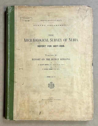 The archaeological survey of Nubia. Report for 1907-1908. Vol. I,1: Archaeological Report, by George A. Reisner. Vol. I,2: Plates and plans accompanying volume I. Volume II,1: Report on the human remains, by G. Elliot Smith and F. Wood Jones. Vol. II,2: Plates accompanying volume II. Vol. III,1: Report for 1908-1909. Vol. I, part I: Report on the work of the season 1908-1909; part II: Catalogue of graves and their contents, by C.M. Firth. Vol. III,2: Plates and plans accompanying volume I. Vol. IV: Report for 1909-1910, by C.M. Firth. Vol. V: Report for 1910-1911, by C.M. Firth. (complete set)[newline]M9178-35.jpeg