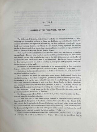 The archaeological survey of Nubia. Report for 1907-1908. Vol. I,1: Archaeological Report, by George A. Reisner. Vol. I,2: Plates and plans accompanying volume I. Volume II,1: Report on the human remains, by G. Elliot Smith and F. Wood Jones. Vol. II,2: Plates accompanying volume II. Vol. III,1: Report for 1908-1909. Vol. I, part I: Report on the work of the season 1908-1909; part II: Catalogue of graves and their contents, by C.M. Firth. Vol. III,2: Plates and plans accompanying volume I. Vol. IV: Report for 1909-1910, by C.M. Firth. Vol. V: Report for 1910-1911, by C.M. Firth. (complete set)[newline]M9178-56.jpeg